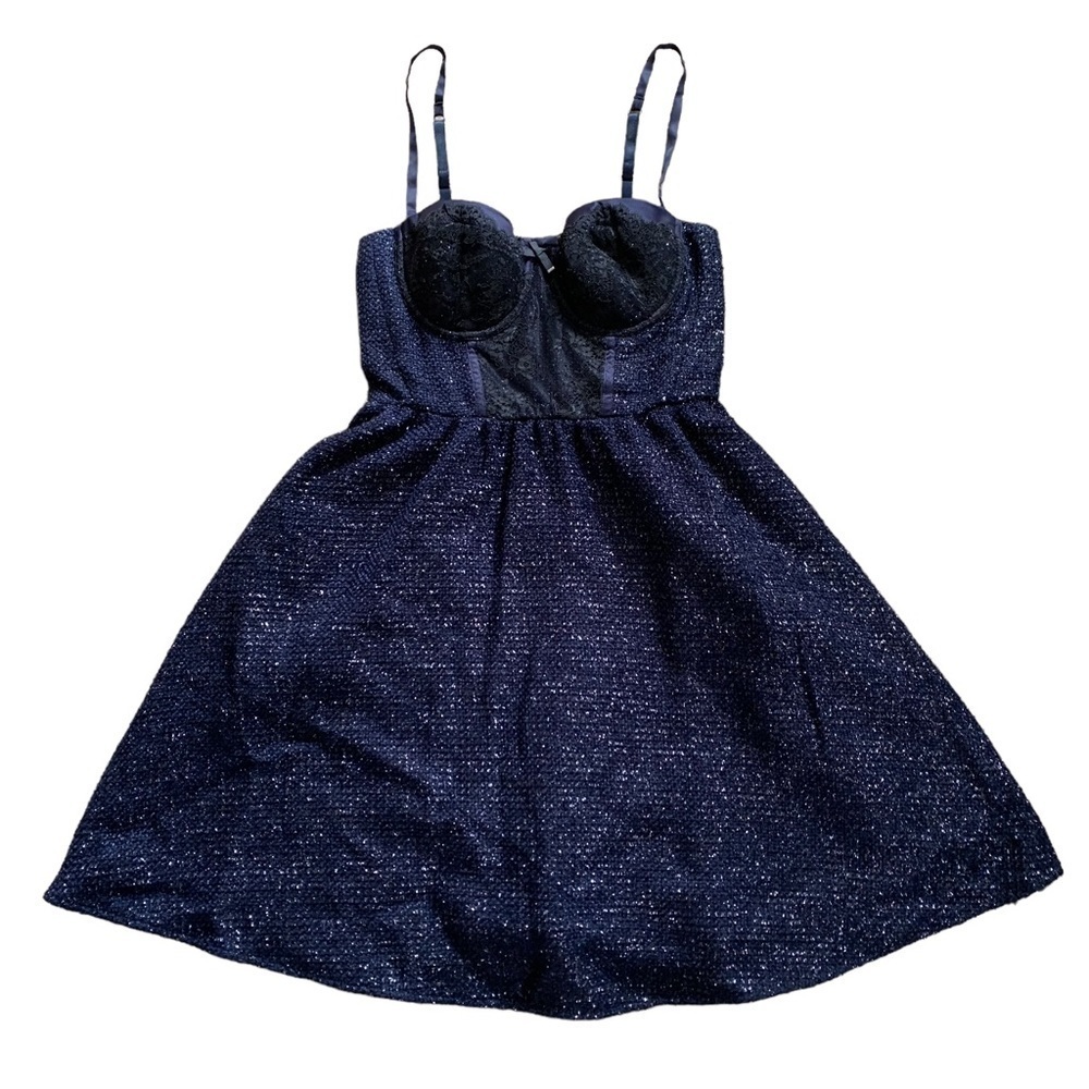 Victoria’s Secret NWT Blue Tweed Bustier Adjustable Spaghetti Strap Mini Dress